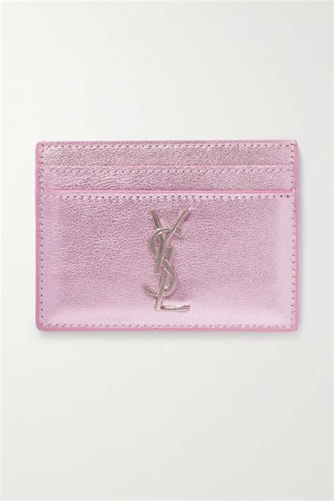 card holder ysl pink|YSL pink metallic card holder.